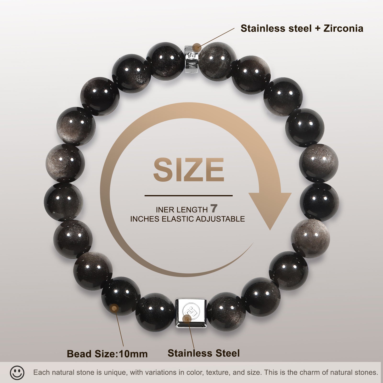 Men’s Beaded Bracelet – Handcrafted 10MM Natural Stone Bracelet (Lapis Lazuli/Silver Sheen Obsidian), Symbolizing Faith & Strength