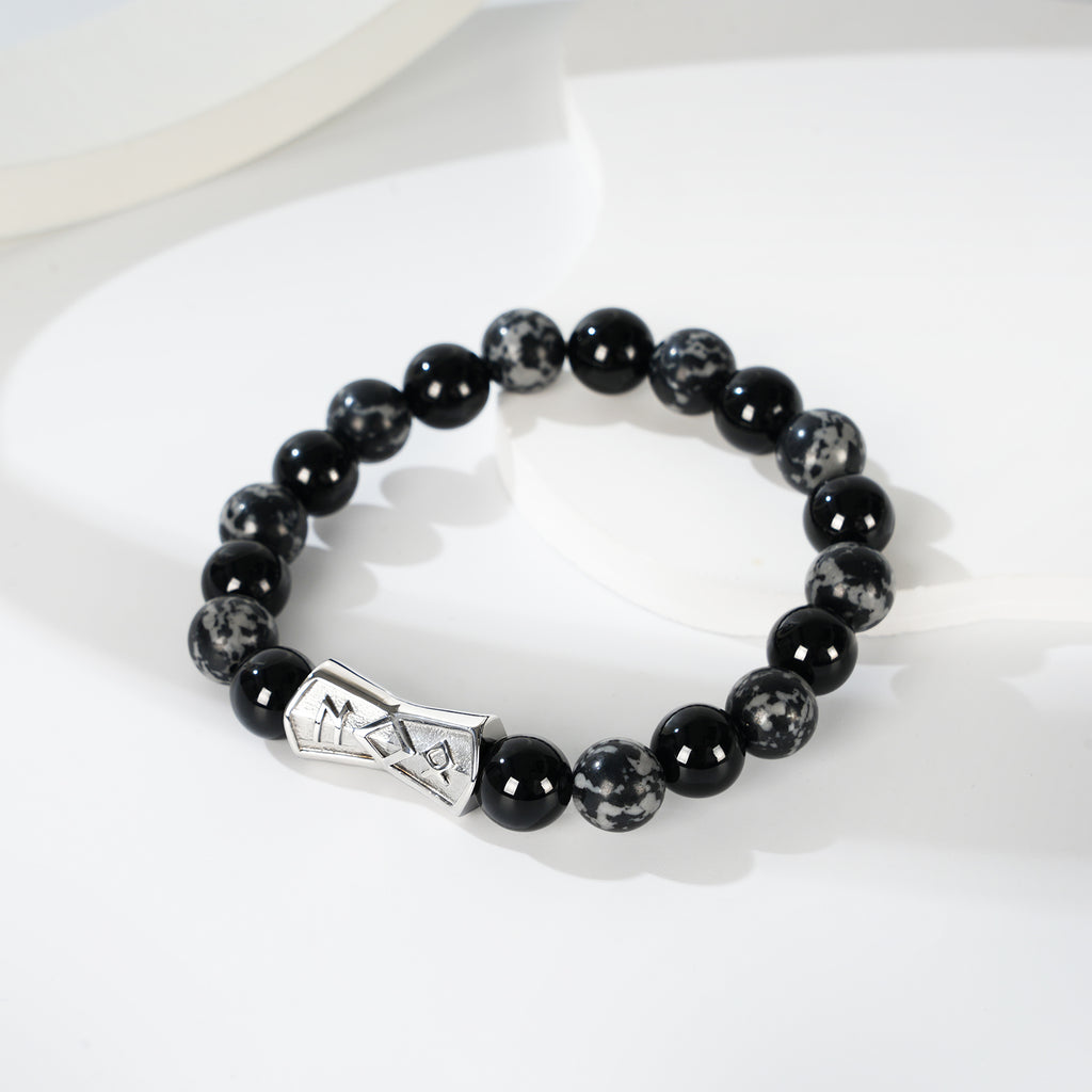 Viking Rune Beaded Bracelet for Men – Natural Gemstones (Lapis Lazuli/Black Agate/Tiger Eye) – Adjustable Elastic, Symbol of Strength & Protection, Perfect Gift for Men