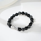 Viking Rune Beaded Bracelet for Men – Natural Gemstones (Lapis Lazuli/Black Agate/Tiger Eye) – Adjustable Elastic, Symbol of Strength & Protection, Perfect Gift for Men