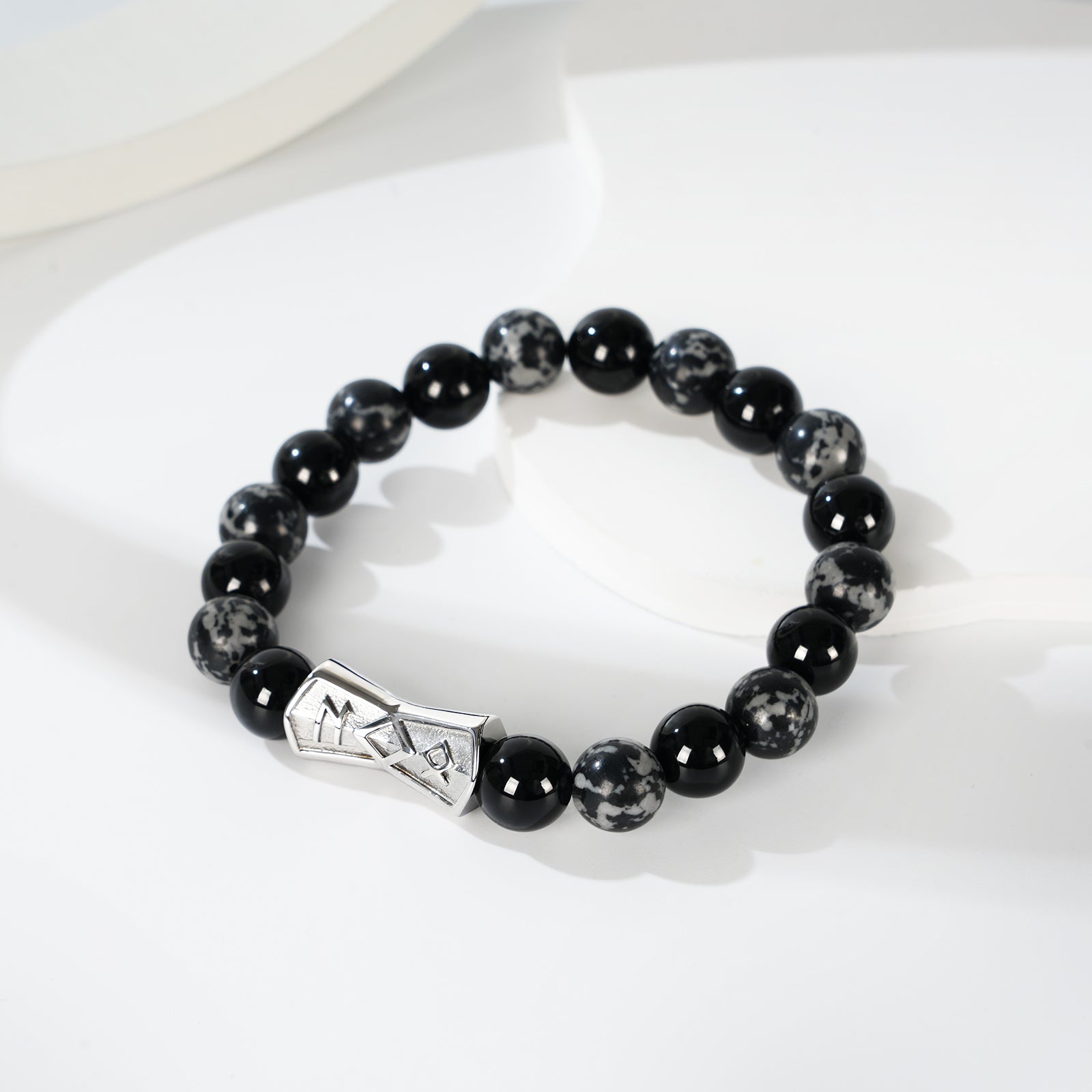 Viking Rune Beaded Bracelet for Men – Natural Gemstones (Lapis Lazuli/Black Agate/Tiger Eye) – Adjustable Elastic, Symbol of Strength & Protection, Perfect Gift for Men