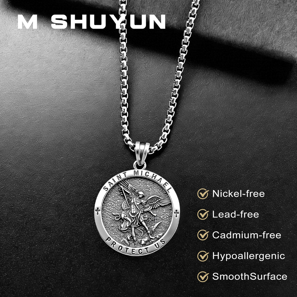925 Sterling Silver St. Michael Necklace – Christian Archangel Medal Pendant with Stainless Steel Chain, Symbol of Divine Protection, Faith & Strength