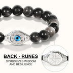 Men’s Evil Eye Beaded Bracelet – 10mm Natural Gemstones (Tiger Eye/ Silver Obsidian/Black Agate/Tiger Eye)) with Protection Charm – Adjustable Elastic, Symbol of Strength & Protection, Perfect Gift for Men