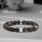 Men’s Beaded Bracelet – Handcrafted 10MM Natural Stone Bracelet (Lapis Lazuli/Silver Sheen Obsidian), Symbolizing Faith & Strength