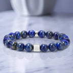Men’s Beaded Bracelet – Handcrafted 10MM Natural Stone Bracelet (Lapis Lazuli/Silver Sheen Obsidian), Symbolizing Faith & Strength