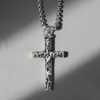 S925 Sterling Silver Cross Necklace for Men – Handcrafted Hammered & Diagonal Texture Pendant Symbolizing Faith, Strength & Protection | Gift for Father’s Day, Christmas, Easter, Birthday & More