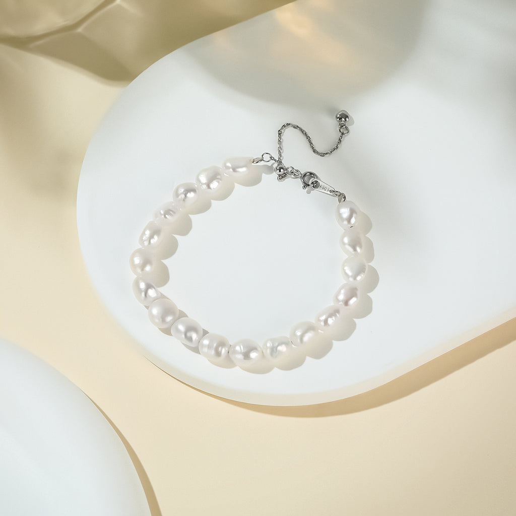 S925 Baroque Pearl Bracelet for Women – 7–8mm Natural Pearls, Adjustable Link Design, Elegant Gift for Women, Mom, Wife