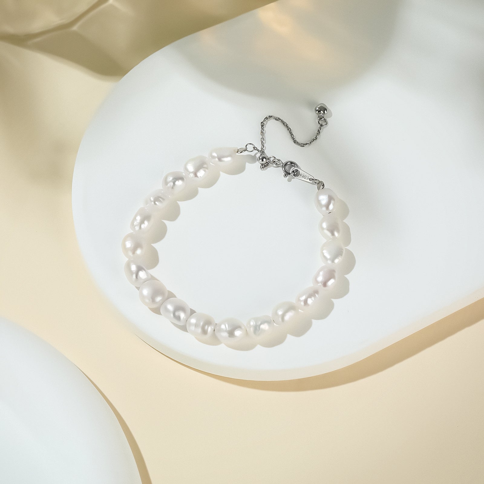 S925 Baroque Pearl Bracelet for Women – 7–8mm Natural Pearls, Adjustable Link Design, Elegant Gift for Women, Mom, Wife