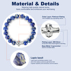 Mens Christian Cross Bracelet – 10mm Natural Gemstones (Silver Obsidian/Lapis Lazuli/Tiger Eye) – Adjustable, Symbol of Faith & Protection