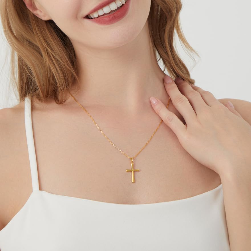 Women's Cross Necklace, Handcrafted from S925 sterling silver, Plated in white gold, with 11 hand-set A+ grade cubic zirconia stones (18 + 2 in).