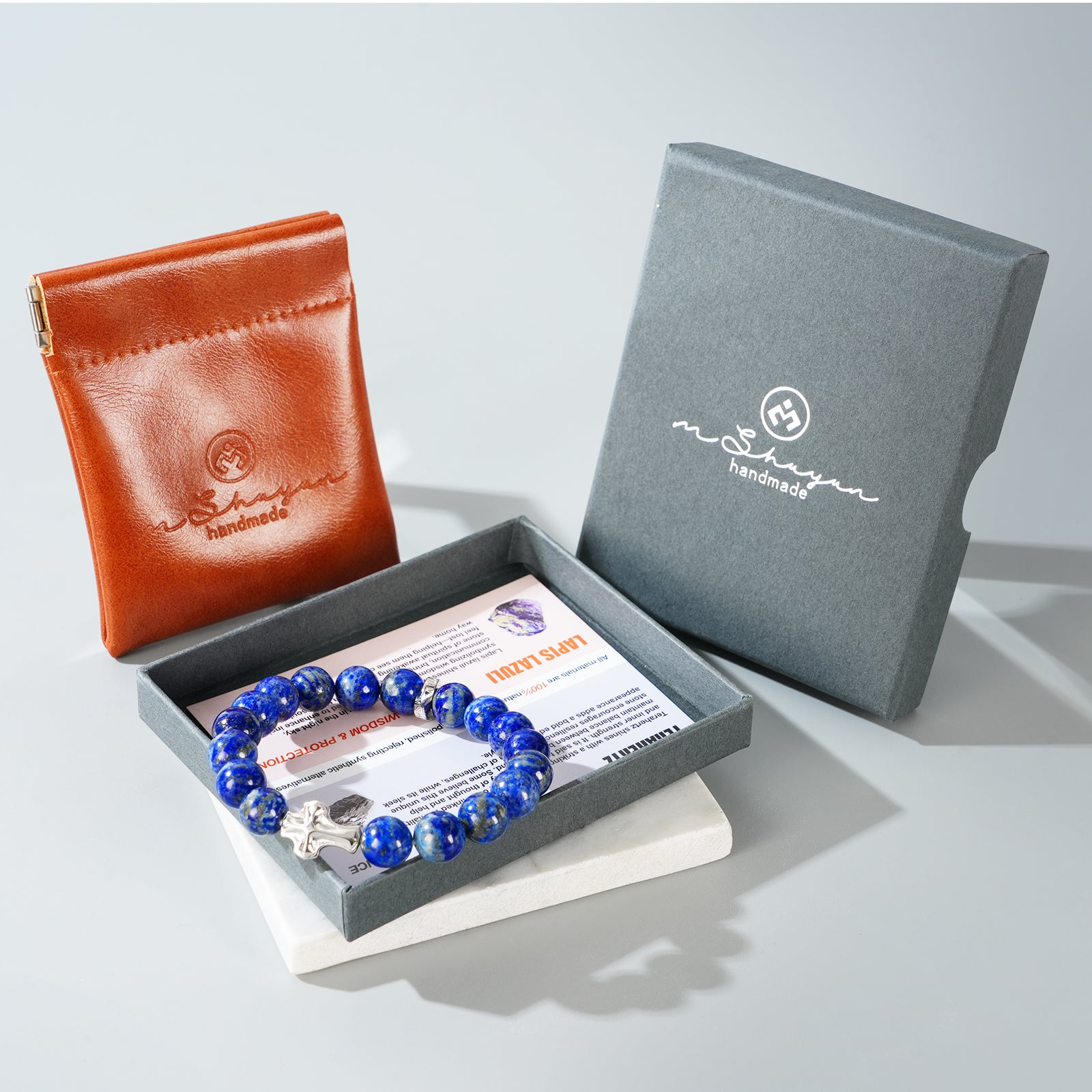 Mens Christian Cross Bracelet – Natural Gemstones (Silver Obsidian/Lapis Lazuli/Tiger Eye) – Adjustable, Symbol of Faith & Protection