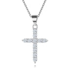 Women's Cross Necklace, Handcrafted from S925 sterling silver, Plated in white gold, with 11 hand-set A+ grade cubic zirconia stones (18 + 2 in).