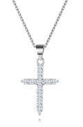 Women's Cross Necklace, Handcrafted from S925 sterling silver, Plated in white gold, with 11 hand-set A+ grade cubic zirconia stones (18 + 2 in).