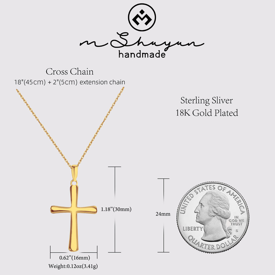 Women's Cross Necklace, Handcrafted from S925 sterling silver, Plated in white gold, with 11 hand-set A+ grade cubic zirconia stones (18 + 2 in).