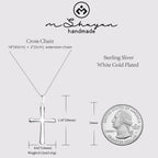 Women's Cross Necklace, Handcrafted from S925 sterling silver, Plated in white gold, with 11 hand-set A+ grade cubic zirconia stones (18 + 2 in).