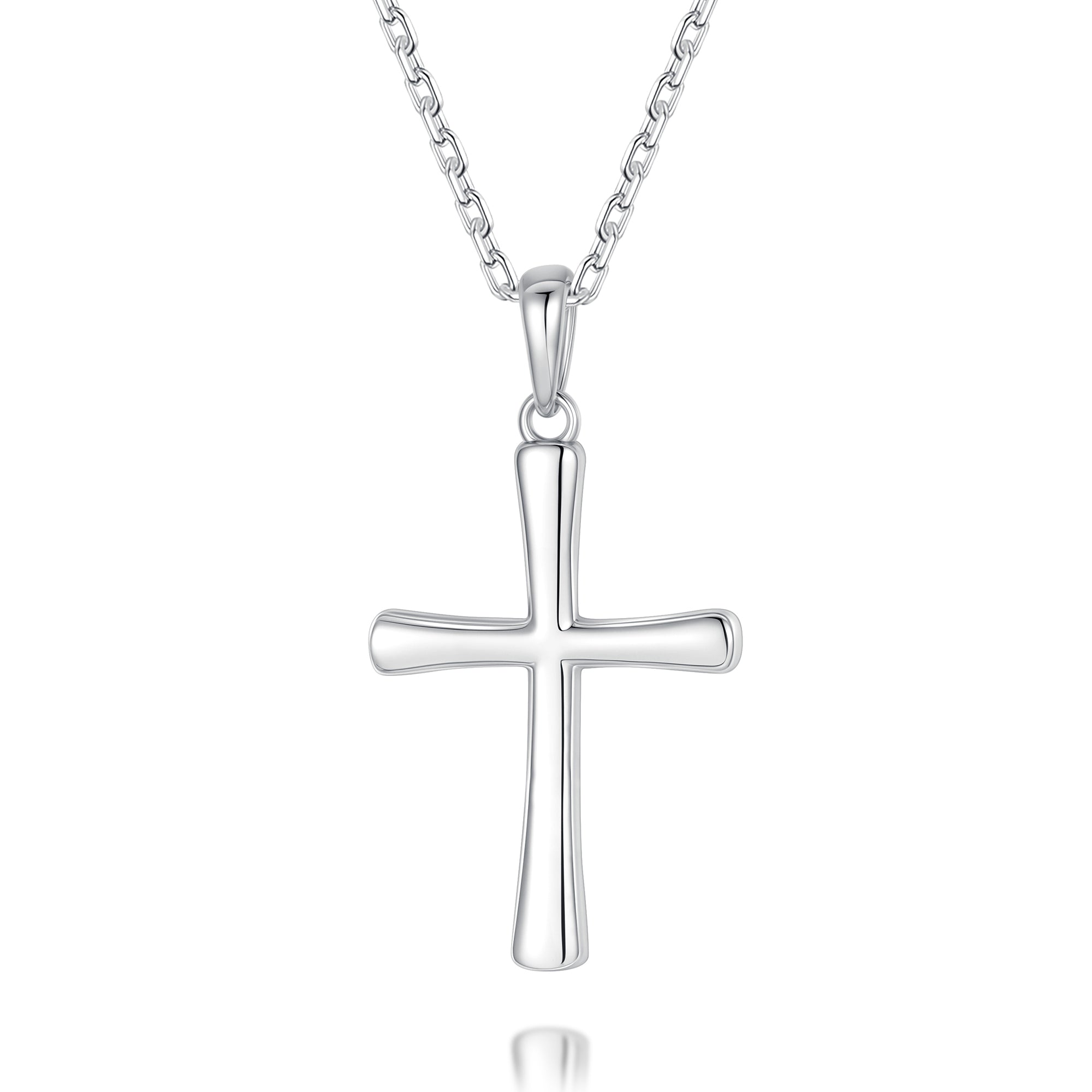 Women's Cross Necklace, Handcrafted from S925 sterling silver, Plated in white gold, with 11 hand-set A+ grade cubic zirconia stones (18 + 2 in).